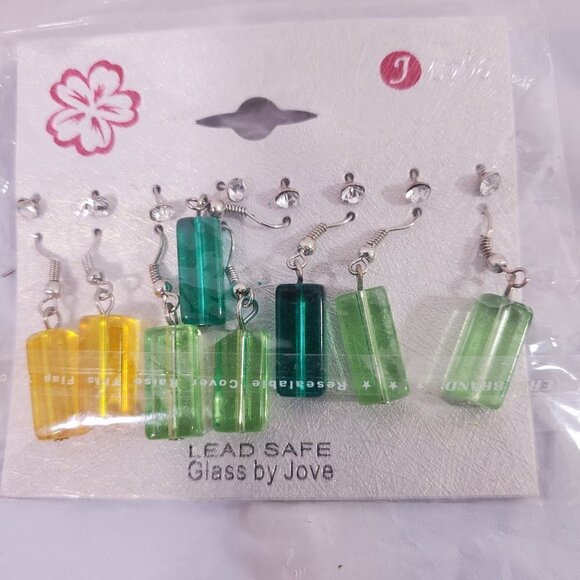 DANGLE and Stud Glass Earrings By Jove - Set of 8 Earring Pairs. - Picture 2 of 10